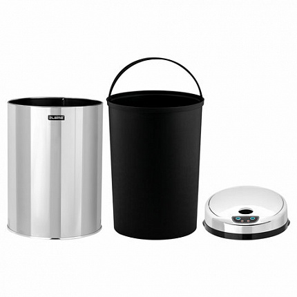 Ведро для мусора СЕНСОРНОЕ 12 л, нержавеющая сталь, зеркальная крышка, питание от 4-х батареек AA (не входят в комплект), LAIMA, 609327