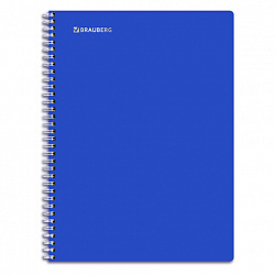 Тетрадь обложка пластик, А4, 96 л., гребень, клетка, фольга, МИНПРОМТОРГ, BRAUBERG, синяя, 405653