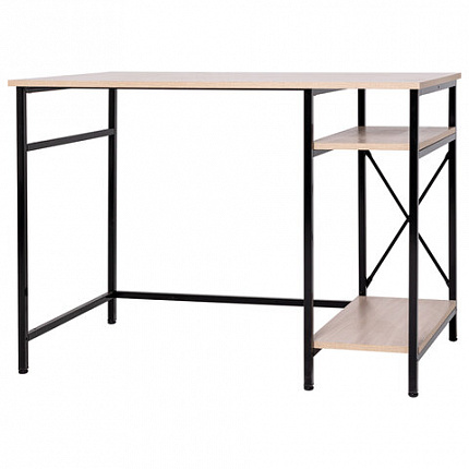 Стол BRABIX "SMART CD-018", 1100х600х765 мм, ЛОФТ, 2 полки, металл/ЛДСП ясень шимо светлый, каркас черный, 641945