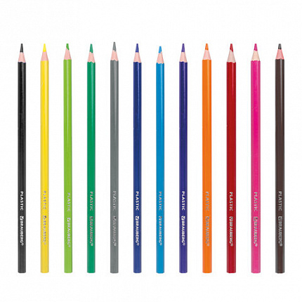 Карандаши цветные BRAUBERG PREMIUM, 12 цветов, пластиковые, шестигранные, грифель мягкий 3 мм, 181666