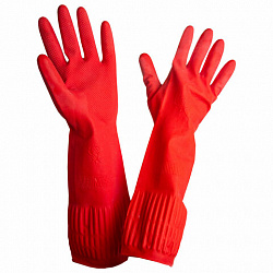Перчатки МНОГОРАЗОВЫЕ латексные ДЛИННАЯ МАНЖЕТА 25 см КРАСНЫЕ, размер 7-8, M (средний), вес 80 г, КП, 133332