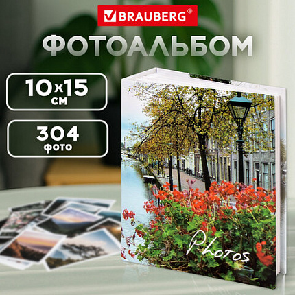 Фотоальбом BRAUBERG "Променад" на 304 фото 10х15 м, твердая обложка, термосклейка, 391168