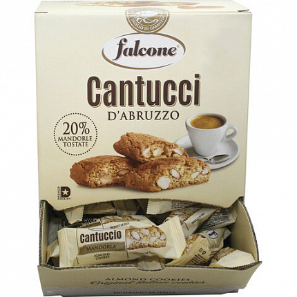 Печенье в индивидуальной упаковке FALCONE "Cantucci" с миндалем, 125 штук по 8 г, 1 кг, ИТАЛИЯ, MC-00014394
