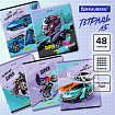 Тетрадь А5, 48 л., BRAUBERG, скоба, клетка, глянцевый лак, "Race" (микс в спайке), 404349