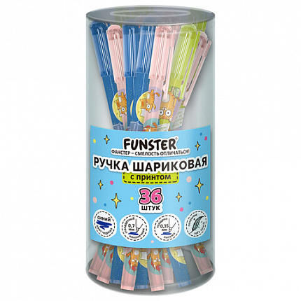 Ручка шариковая с принтом FUNSTER STICK "КОТ-ЭНТУЗИАСТ", СИНЯЯ, SOFT TOUCH покрытие, узел 0,7 мм, линия 0,35 мм, 144398