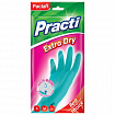 Перчатки МНОГОРАЗОВЫЕ резиновые PACLAN "Extra Dry", хлопчатобумажное напыление, 100% флок, размер 8,5-9, L (большой) синие, вес 54 г, 7350, 407351