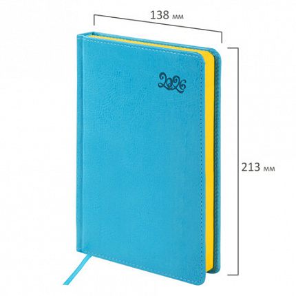 Ежедневник датированный 2026, А5, 138x213 мм, BRAUBERG "Rainbow", под кожу, бирюзовый, 117076