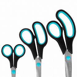 Ножницы BRAUBERG SOFT GRIP, НАБОР 3 штуки (140, 190, 230 мм), эргономичные черно-бирюзовые ручки, ВЫГОДНАЯ УПАКОВКА, 238411