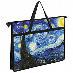 Папка для рисунков и чертежей с ручками BRAUBERG А3, пластик, молния сверху, "Van Gogh", 274540