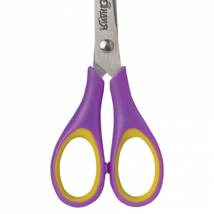 Ножницы ЮНЛАНДИЯ "ВОЗДУШНЫЙ ЗМЕЙ", 125 мм, для правши, резиновые вставки, фиолетово-желтые, европодвес, 236856