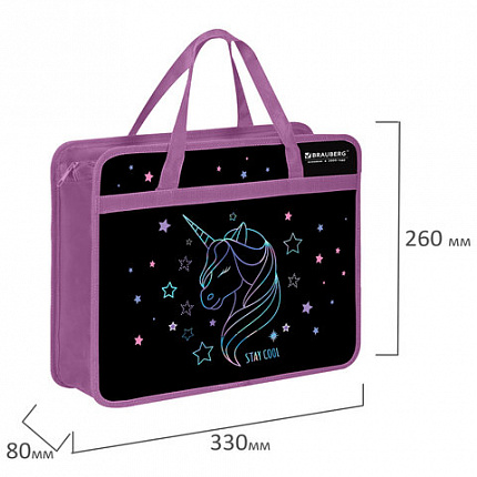 Папка на молнии с ручками BRAUBERG А4, 1 отделение, пластик, 80 мм, "Radiant unicorn", 273369