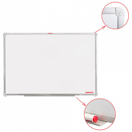 Доска магнитно-маркерная 60х90 см, алюминиевая рамка, ГАРАНТИЯ 10 ЛЕТ, РОССИЯ, ОФИСМАГ, 236446