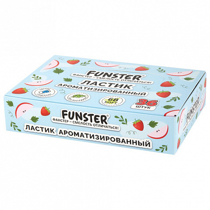 Ластик ароматизированный FUNSTER (ФАНСТЕР) "SWEET", 54х23х10 мм, скошенный, картонный держатель, экологичный ПВХ, ассорти, 272727
