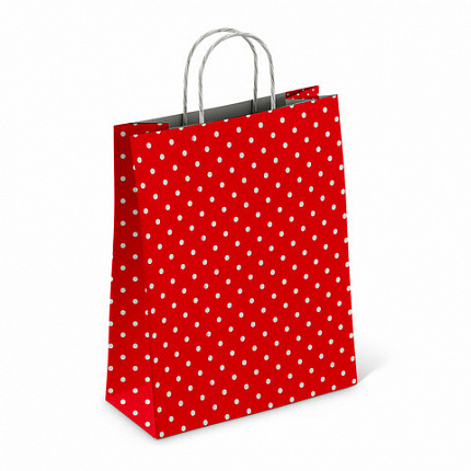 Крафт-пакет бумажный "Горох на красном" 22х12х25 см, с кручеными ручками, 100 г/м2, белый, 112979