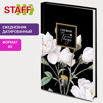 Ежедневник датированный 2026 145х215 мм, А5, STAFF, ламинированная обложка, "Розы", 117322