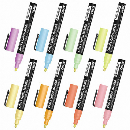 Маркеры меловые CHALK LIQUID MARKER, ПАСТЕЛЬ НАБОР 8 ЦВ, 3 мм, стираемые, BRAUBERG "CHALK", 152598
