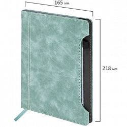 Блокнот А5 165x218 мм, BRAUBERG "Perfect", под кожу софт-тач, держатель для ручки, 80 листов, клетка, серо-голубой, 116615