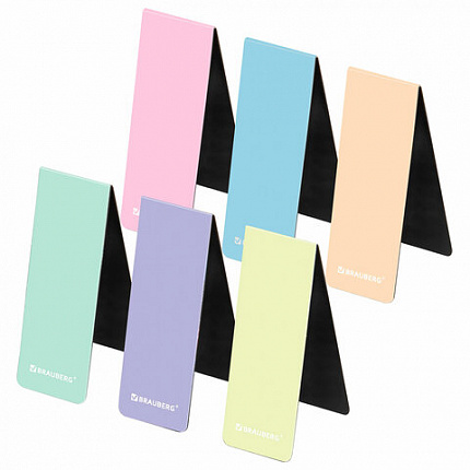 Закладки для книг МАГНИТНЫЕ, "PASTEL", набор 6 штук, 60x20 мм, BRAUBERG, 117013