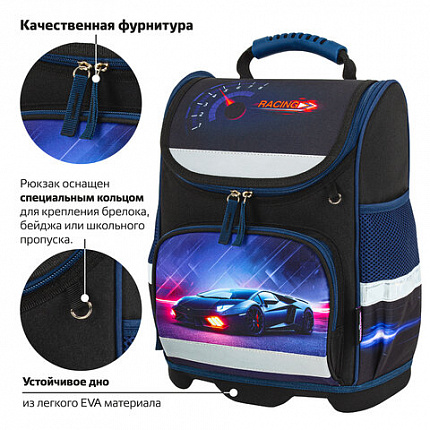 Ранец ЮНЛАНДИЯ WISE, 1 отделение, 3 кармана, устойчивое дно, "Street power", 37x29х15 см, 272071