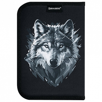 Пенал BRAUBERG, 1 отделение, полиэстер, 21х14 см, "Gray wolf", 273520