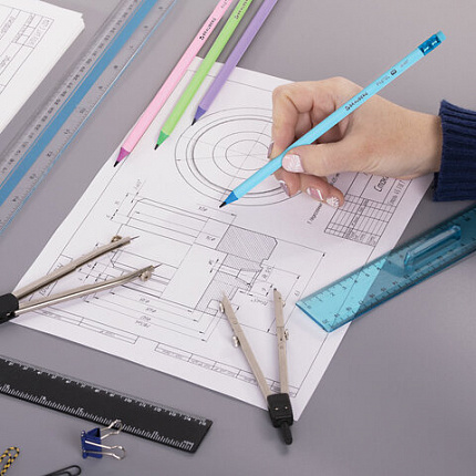 Набор карандашей чернографитных с ластиком BRAUBERG "PASTEL" 12 шт., HB, 181997