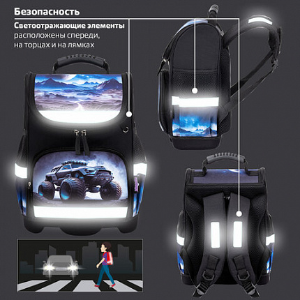 Ранец ЮНЛАНДИЯ WISE, 1 отделение, 3 кармана, устойчивое дно, Space driver, 37х29х15 см, 273163