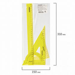 Набор чертежный большой ПИФАГОР (линейка 30 см, 2 треугольника, транспортир), прозрачный, неоновый, пакет, 210629