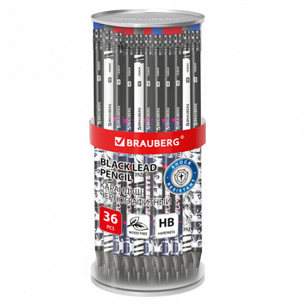 Карандаш чернографитный с принтом BRAUBERG "MANGA", 1 шт, HB,с ластиком, корпус ассорти, 182024