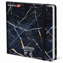 Скетчбук для маркеров 120 г/м2, 195х195 мм, 60 л., твердая обложка, резинка, BRAUBERG ART PREMIERE, "Мрамор", 115105