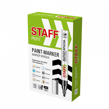 Маркер-краска лаковый (paint marker) 2-4 мм, ЧЕРНЫЙ, НИТРО-ОСНОВА, STAFF PROFIT, для любых поверхностей, 152578
