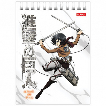 Блокнот МАЛЫЙ ФОРМАТ А6 110х145 мм, 40 л., гребень, лакированный, клетка, HATBER "Атака Титанов", 40Б6В1гр