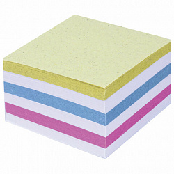 Блок для записей непроклеенный, 9х9х5 см, плотность 65 г/м2, цветной с белым, STAFF, 126365