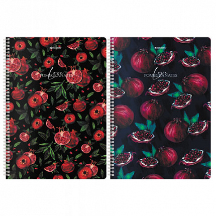 Тетрадь А4, 96 л., BRAUBERG, гребень, клетка, глянцевый лак, "Гранаты" (микс в спайке), 405314