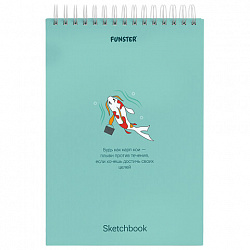 Скетчбук, белая бумага 100 г/м2, 140х201 мм, 60 л., гребень, жёсткая подложка, FUNSTER (ФАНСТЕР), АССОРТИ Ocean, 116902