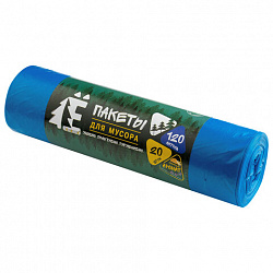 Мешки для раздельного сбора мусора 120 л, синие, в рулоне 20 шт., ПВД 20 мкм, 70х110 см, РОМАШКА, ЕЛР-ВР-120С