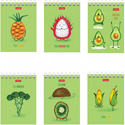 Блокнот МАЛЫЙ ФОРМАТ А7 75х105 мм, 60 л., гребень, картон, клетка, HATBER, "Йога-Фитнес", 066625, 60Б7В1гр