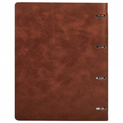 Тетрадь на кольцах БОЛЬШАЯ А4 (240х310 мм), 120 листов, под кожу, клетка, BRAUBERG "Main", коричневый, 404511