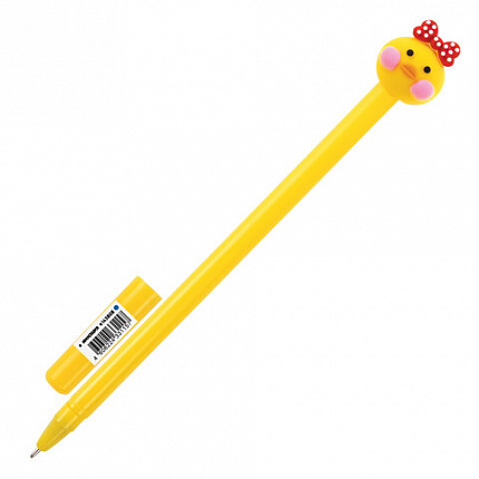 Ручка с топпером шариковая ЮНЛАНДИЯ "Цыпленок", корпус ассорти, СИНЯЯ, пишущий узел 0,7 мм, 143808