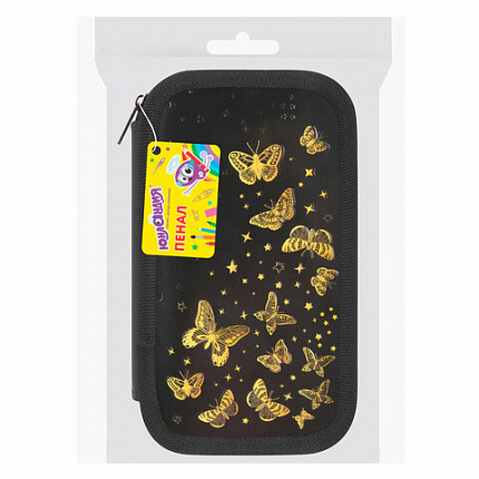 Пенал ЮНЛАНДИЯ, 2 отделения, ламинированный картон, конгрев, 19х11 см, "Golden", 273495