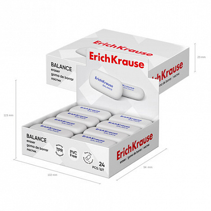 Ластик ERICH KRAUSE "Balance", 50x23x9 мм, белый, овальный, 34638