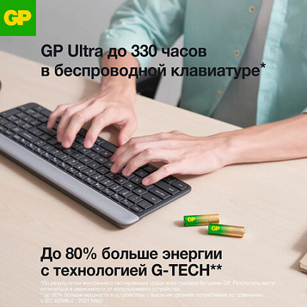 Батарейки КОМПЛЕКТ 2 шт., GP Ultra G-Tech, AA (LR6,15А), алкалиновые, пальчиковые, 15AUA21-2CRSBC2