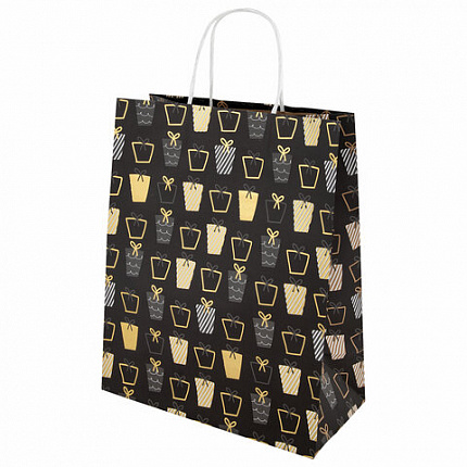 Пакет подарочный (1 штука) новогодний 26x13x32 см, "Kraft Large", ассорти, ЗОЛОТАЯ СКАЗКА, 592132