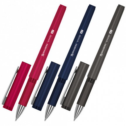 Ручка шариковая с грипом BRAUBERG "VIVID", СИНЯЯ, узел 0,7 мм, линия 0,35 мм, 144396