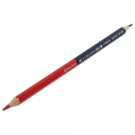 Карандаш двухцветный красно-синий, BRAUBERG, заточенный, грифель 2,9 мм, 181253