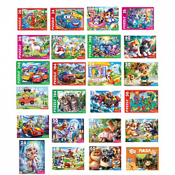 Пазл картонный "МАКСИ-ПАЗЛЫ", АССОРТИ, 180х125х40 мм, РК