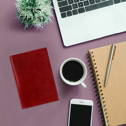 Обложка для паспорта натуральная кожа ящерица, без тиснения, красная, BRAUBERG, 238190