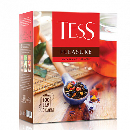 Чай TESS "Pleasure" черный с шиповником, яблоком, лимонным сорго, 100 пакетиков в конвертах по 1,5 г, 0919-09