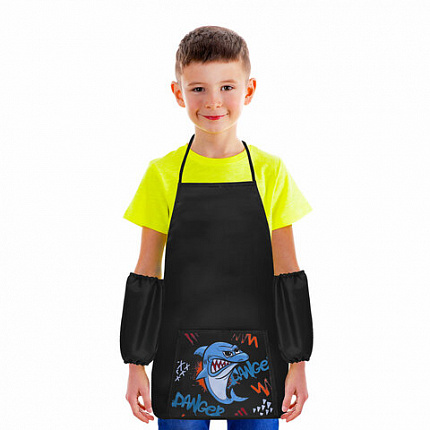 Накидка фартук с нарукавниками для труда ПИФАГОР, 1 карман, 46х54 см, "Angry shark", 272460