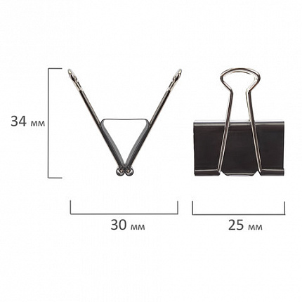Зажимы для бумаг ОФИСМАГ, КОМПЛЕКТ 12 шт., 25 мм, на 100 листов, черные, картонная коробка, 225155