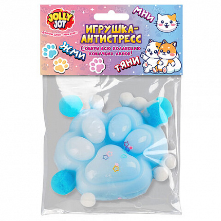 Игрушка-антистресс "ЦВЕТНАЯ КОШАЧЬЯ ЛАПКА С ПОМПОНАМИ", 7х6 см, ассорти 4 вида, дисплей, JOLLY JOT (ДЖОЛЛИ ДЖОТ), 665770